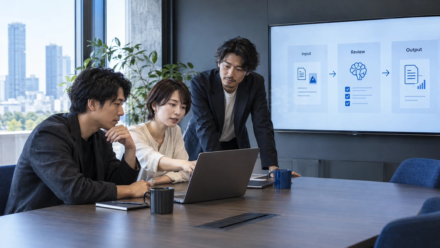 チームで業務課題とAI活用を検討するイメージ